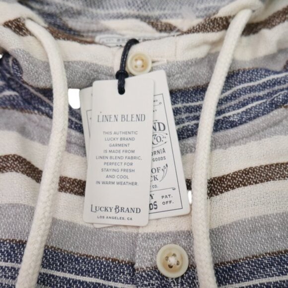 Lucky Brand Baja Stripe Long Sleeve Hoodie Shirt Linen Blend Men's Size M NEW - Picture 5 of 5